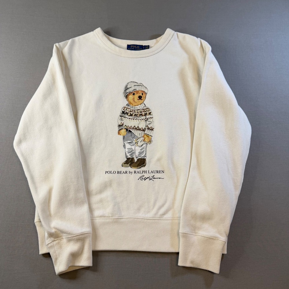 Polo Ralph Lauren Winter Polo Bear Sweatshirt Cream Graphic Pullover Womens S